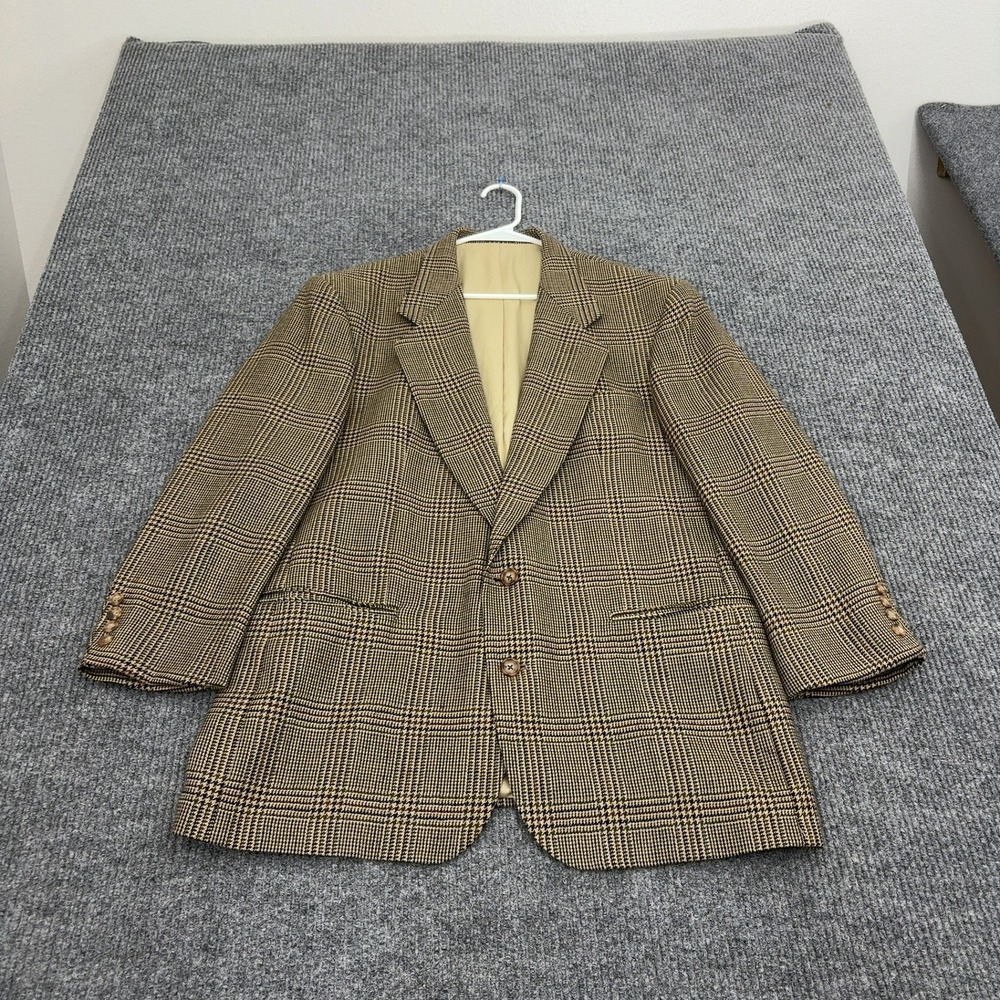 Oscar de la Renta Blazer Mens 43R Brown Glen Plaid Two Button Tailored Classic